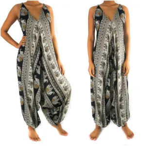 Bohemian Chic Black Elephant Wide Leg Jumpsuit