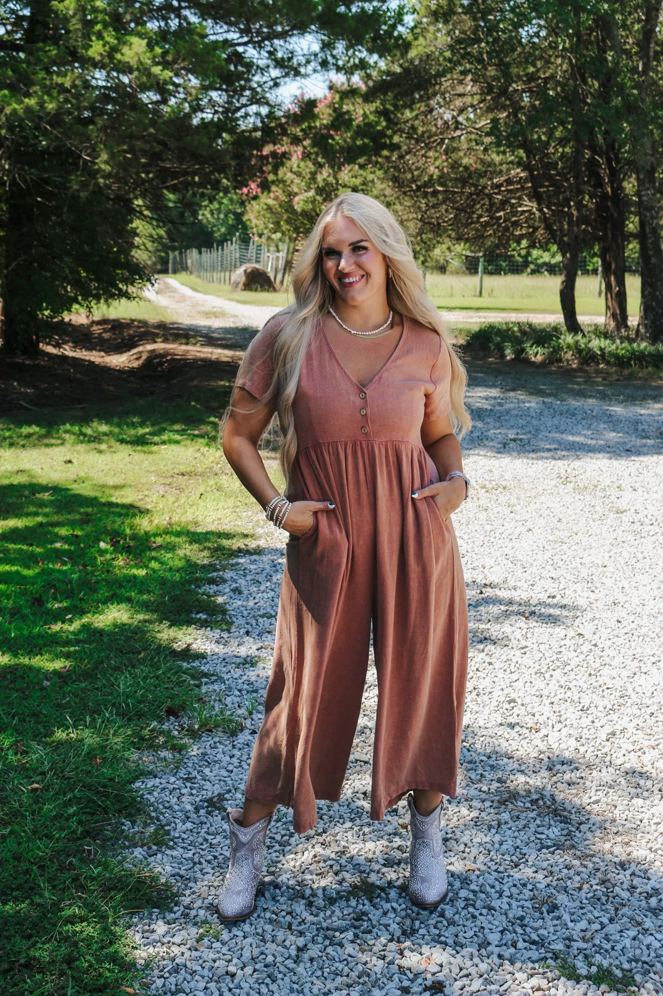 Boho Belle Wide Leg Clay Jumpsuit