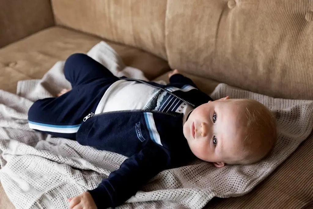 Boys Baby Set Cardigan T-shirt Pants Dark Blue White | Dirkje