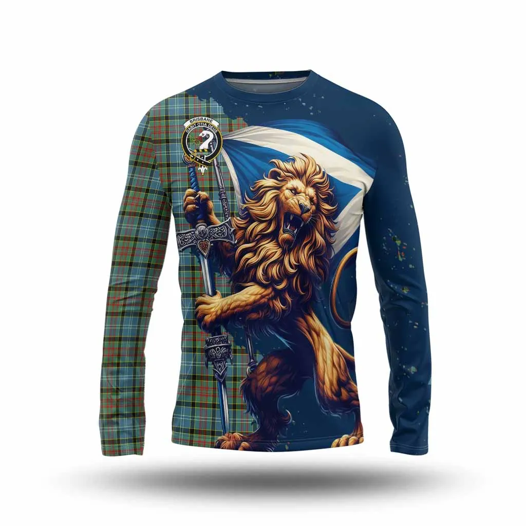 Brisbane Tartan Family Crest Long Sleeve T-Shirt with Scottish Majestic Lion