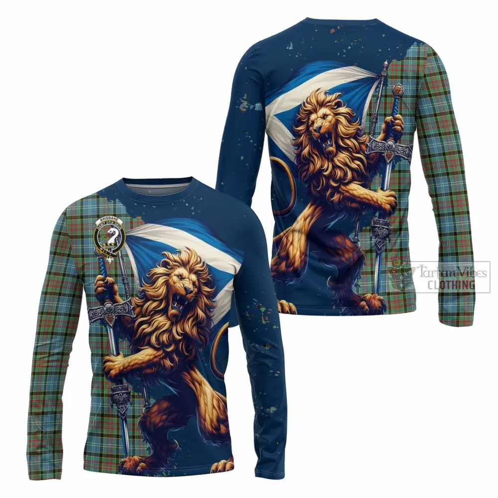 Brisbane Tartan Family Crest Long Sleeve T-Shirt with Scottish Majestic Lion