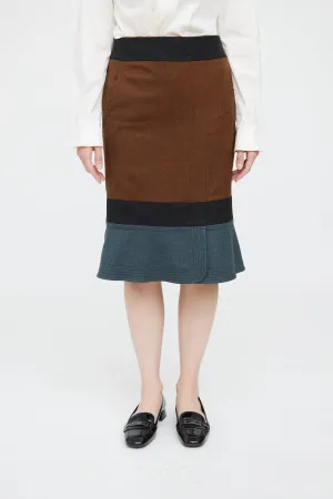 Brown Multi Panel Wool Pencil Skirt