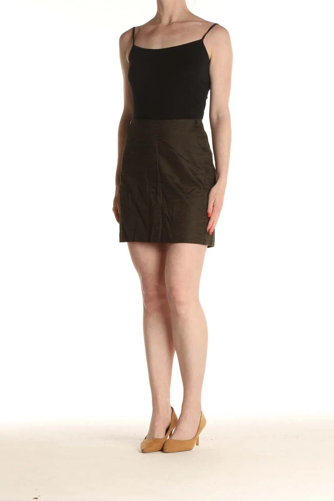 Brown Solid Chic A-Line Skirt