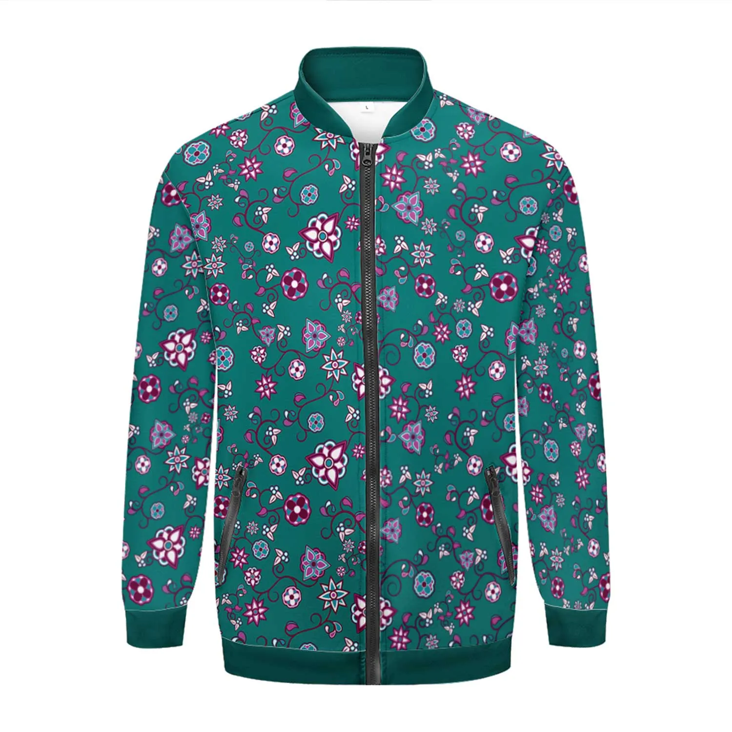 Burgundy Bloom Zippered Collared Lightweight Jacket