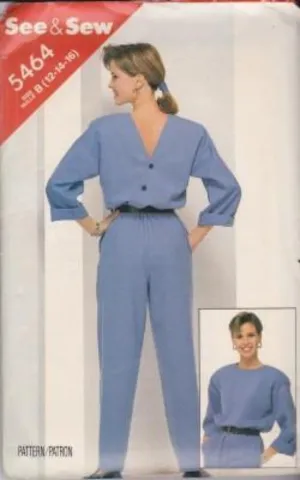 Butterick 5464 See & Sew Misses Loose Fitting Jumpsuit Vintage 1980's Sewing Pattern