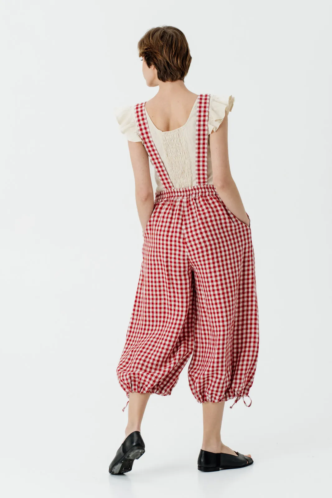 Button Front Jumpsuit, Red Gingham