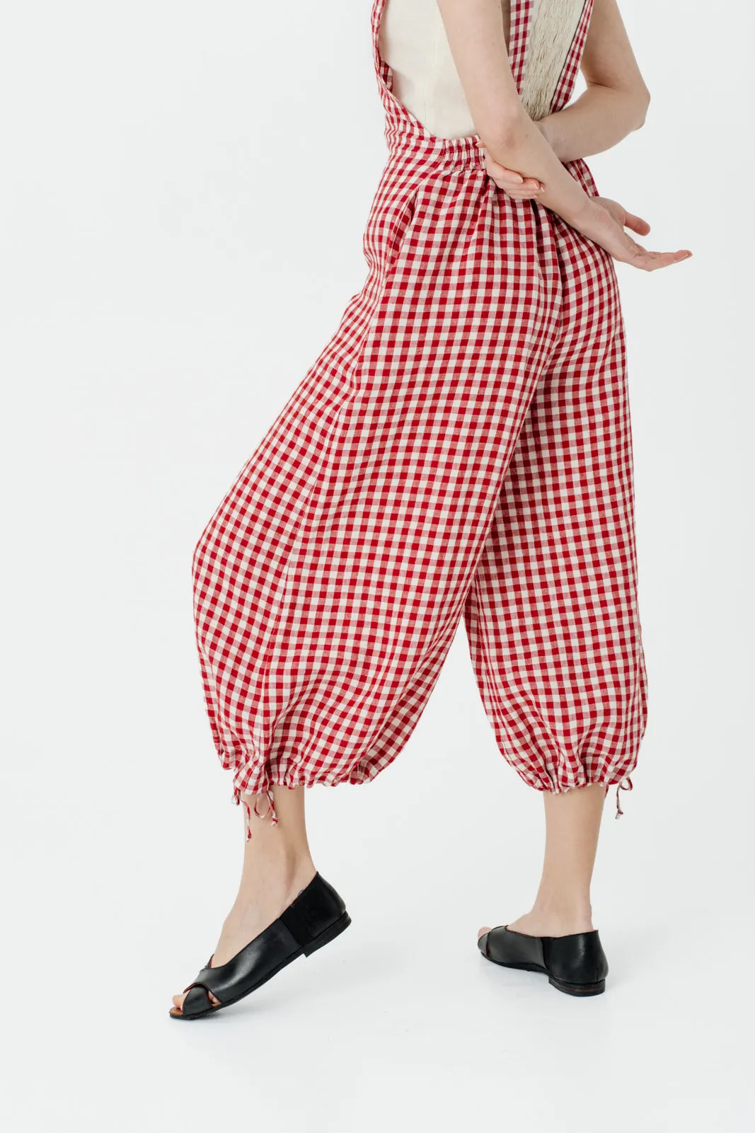 Button Front Jumpsuit, Red Gingham