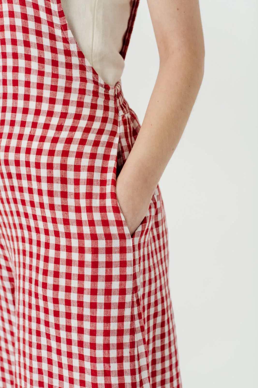 Button Front Jumpsuit, Red Gingham