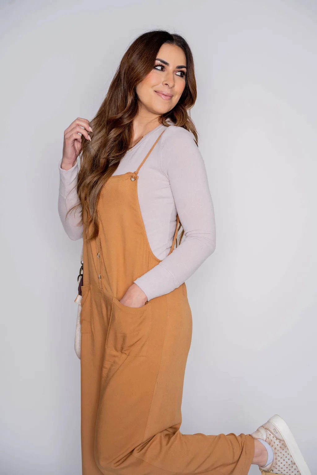 Button Front Tie Strap Jumpsuit