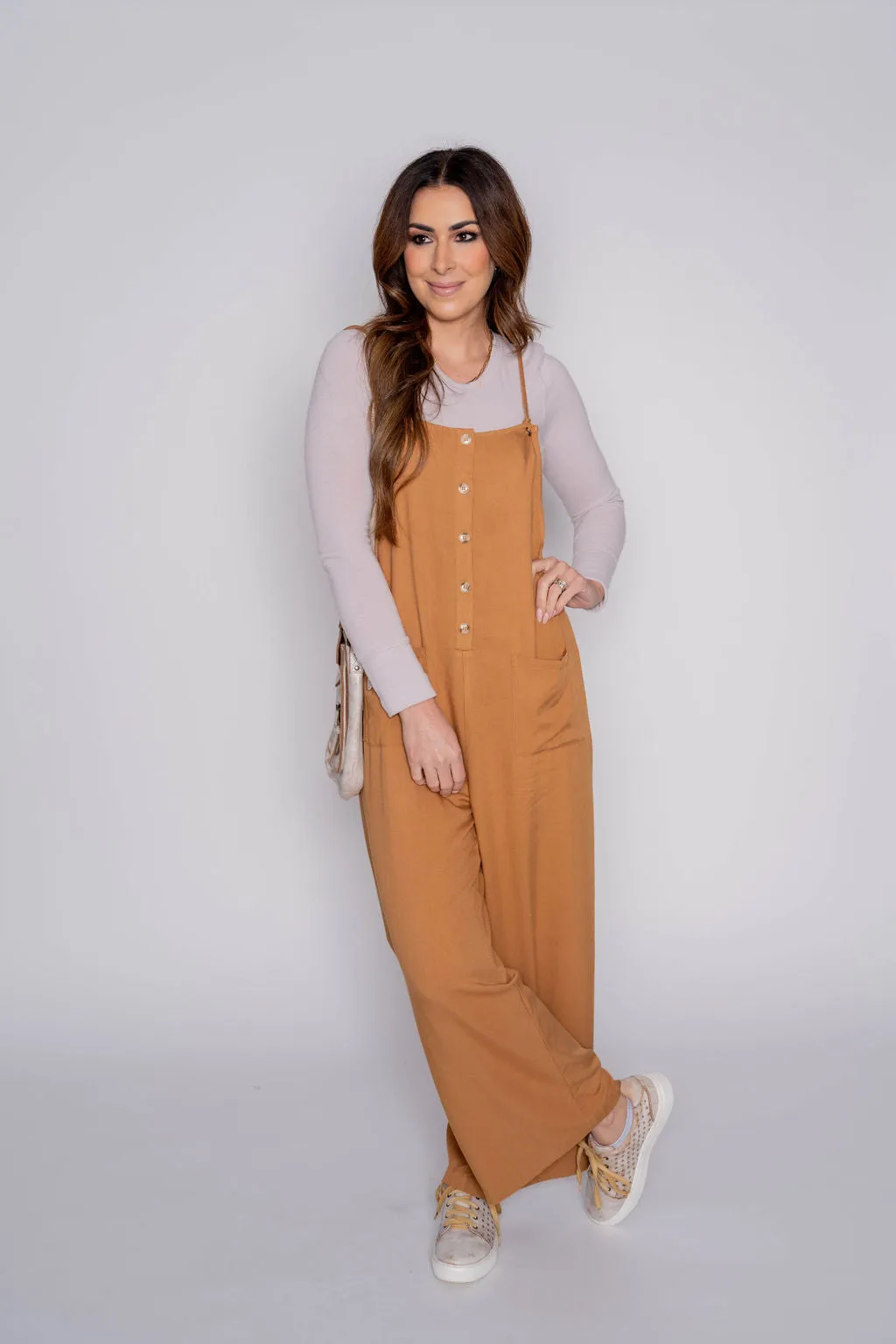 Button Front Tie Strap Jumpsuit