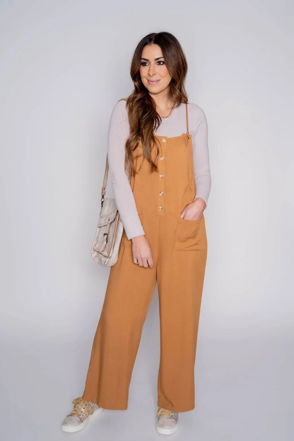 Button Front Tie Strap Jumpsuit