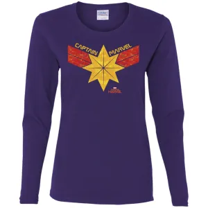 Captain Marvel Distressed Star Ribbon Logo Women Long Sleeve Shirt