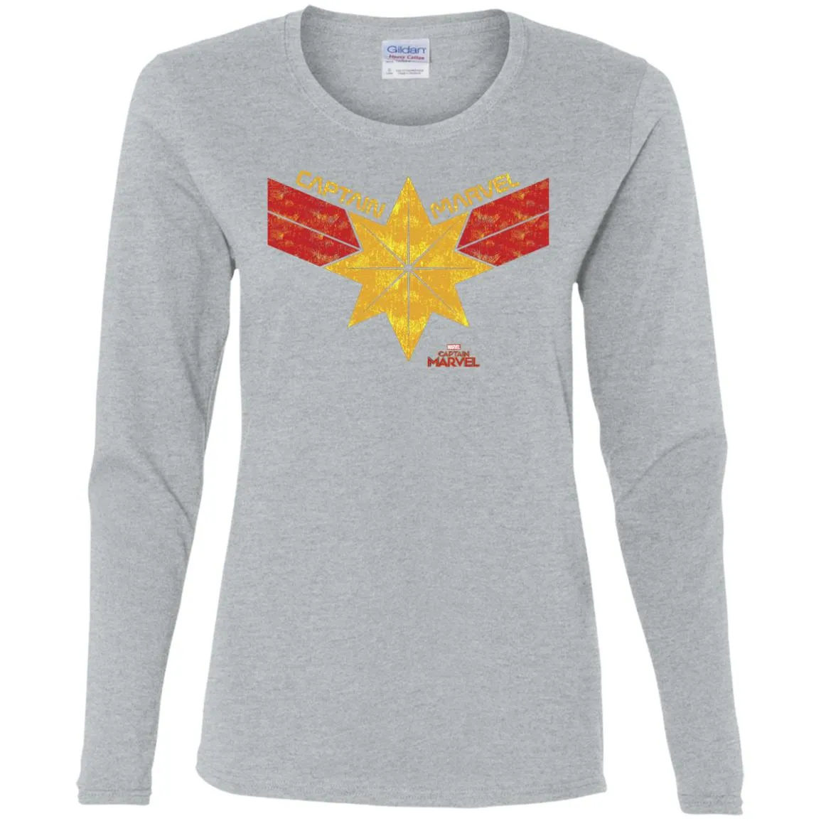 Captain Marvel Distressed Star Ribbon Logo Women Long Sleeve Shirt