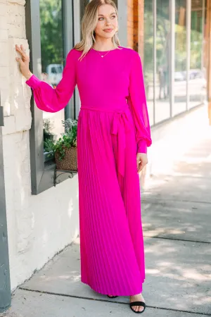 Center Of Attention Magenta Pink Pleated Jumpsuit