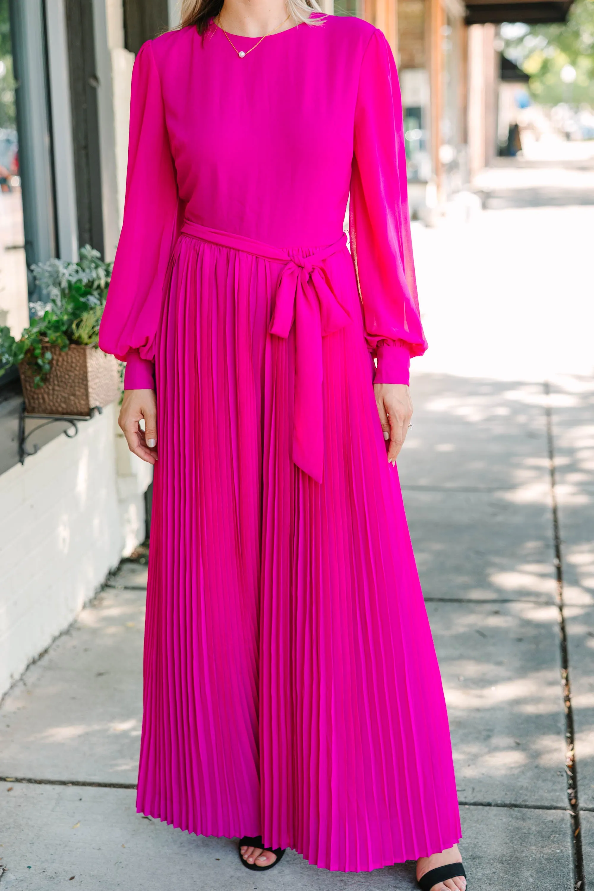 Center Of Attention Magenta Pink Pleated Jumpsuit