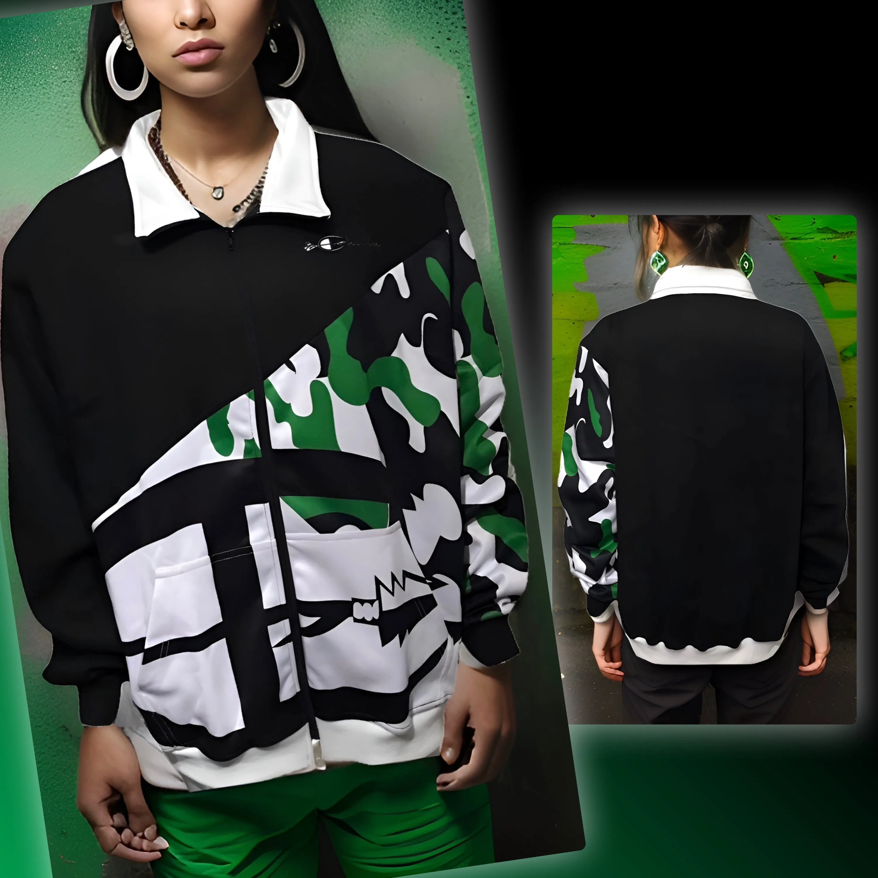 ^CHAMPION CHIEF^ LUXURY (GREEN CAMOUFLAGE) ZIP UP TRACK JACKETS (COLLARED)