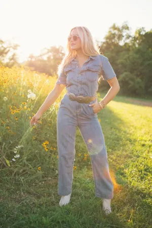 Chances Are Medium Wash Button Up Denim Jumpsuit FINAL SALE