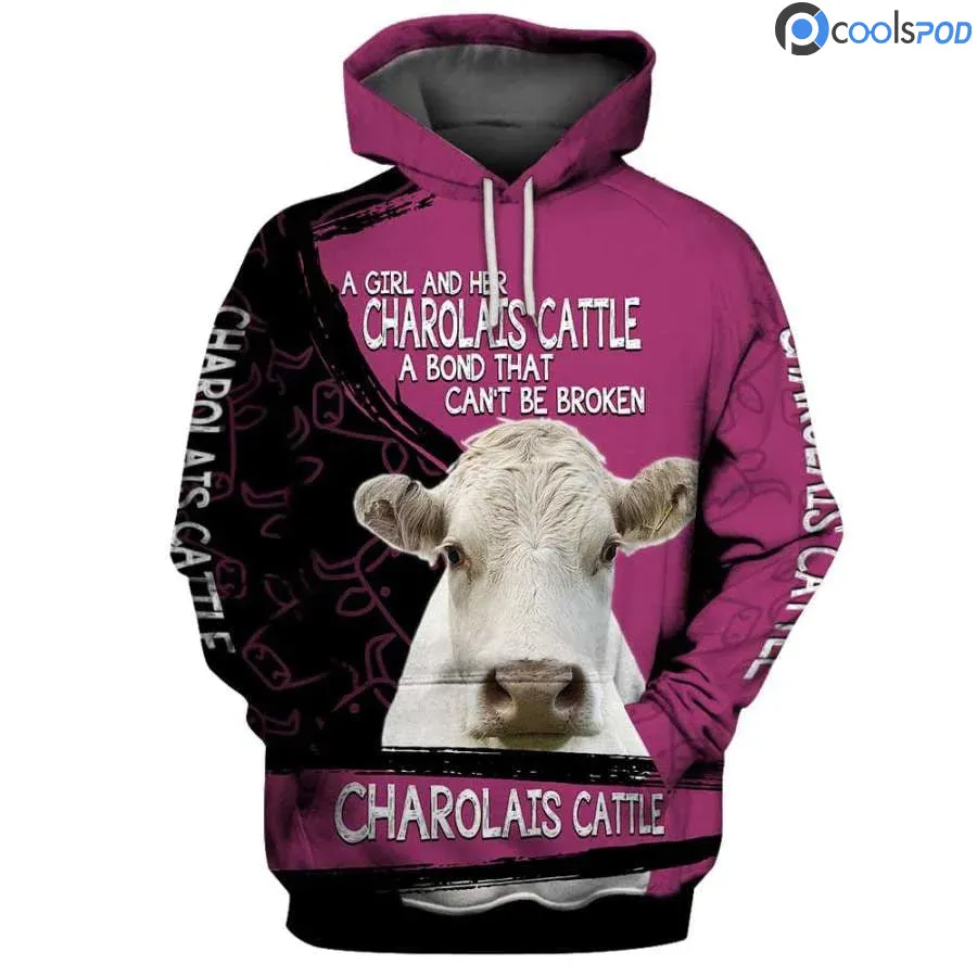 Charolais Cattle A Bond That Can't Be Broken 3D Hoodie Cute Women Cow Hoodie