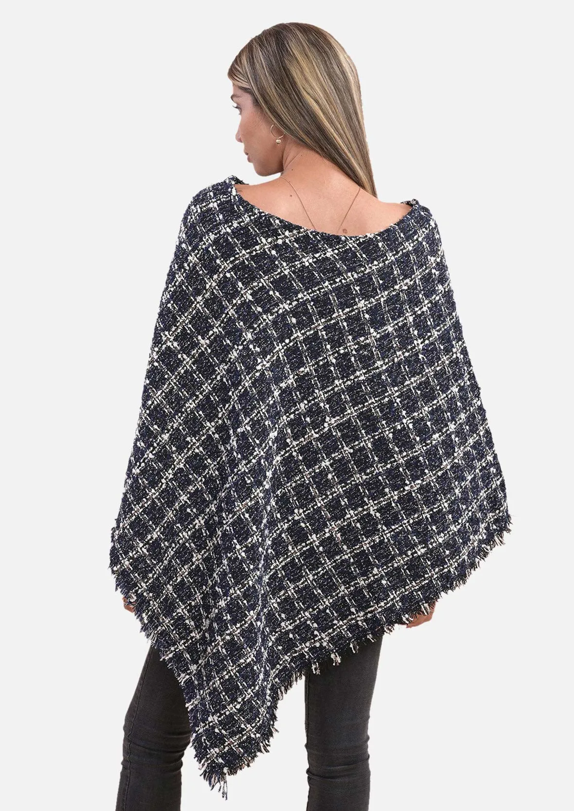 Check Pattern Tweed Poncho