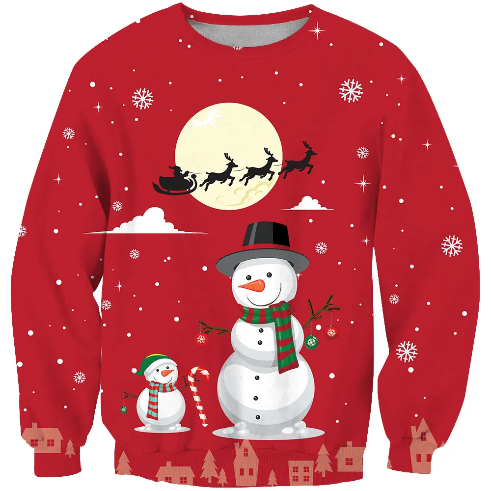 Christmas All Over Print Santa Ride Snowman 3D Sweatshirt Hoodie, Funny Christmas Shirt