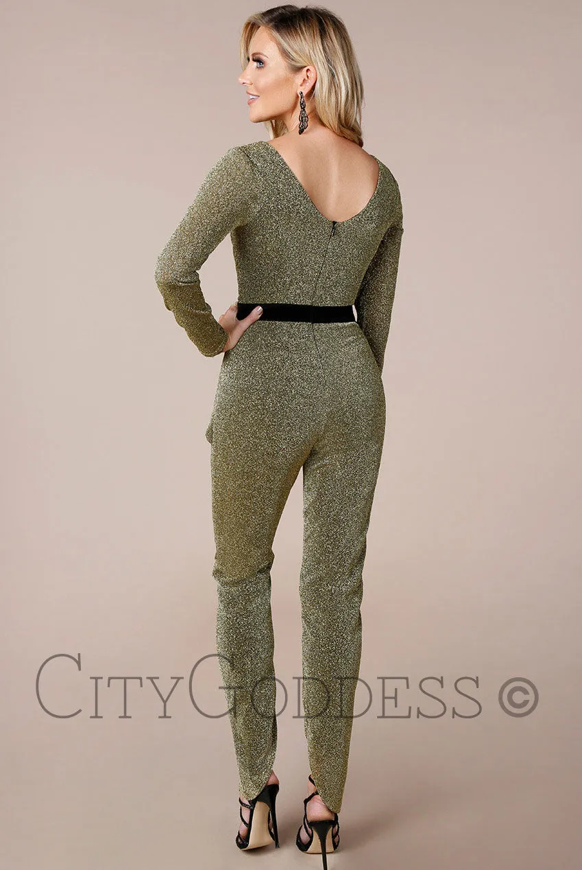 City Goddess Lurex Wrap Bodice Jumpsuit