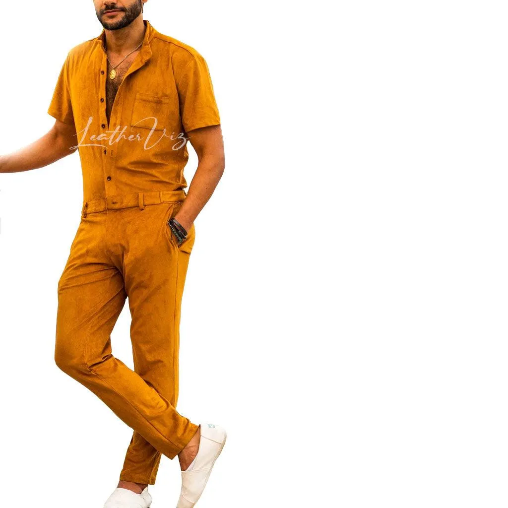 Classic Style Suede Leather Men Jumpsuit