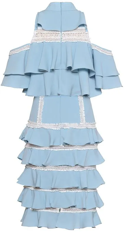 Cold-Shoulder Ruffle Tiered Top and Skirt Set in Light Blue