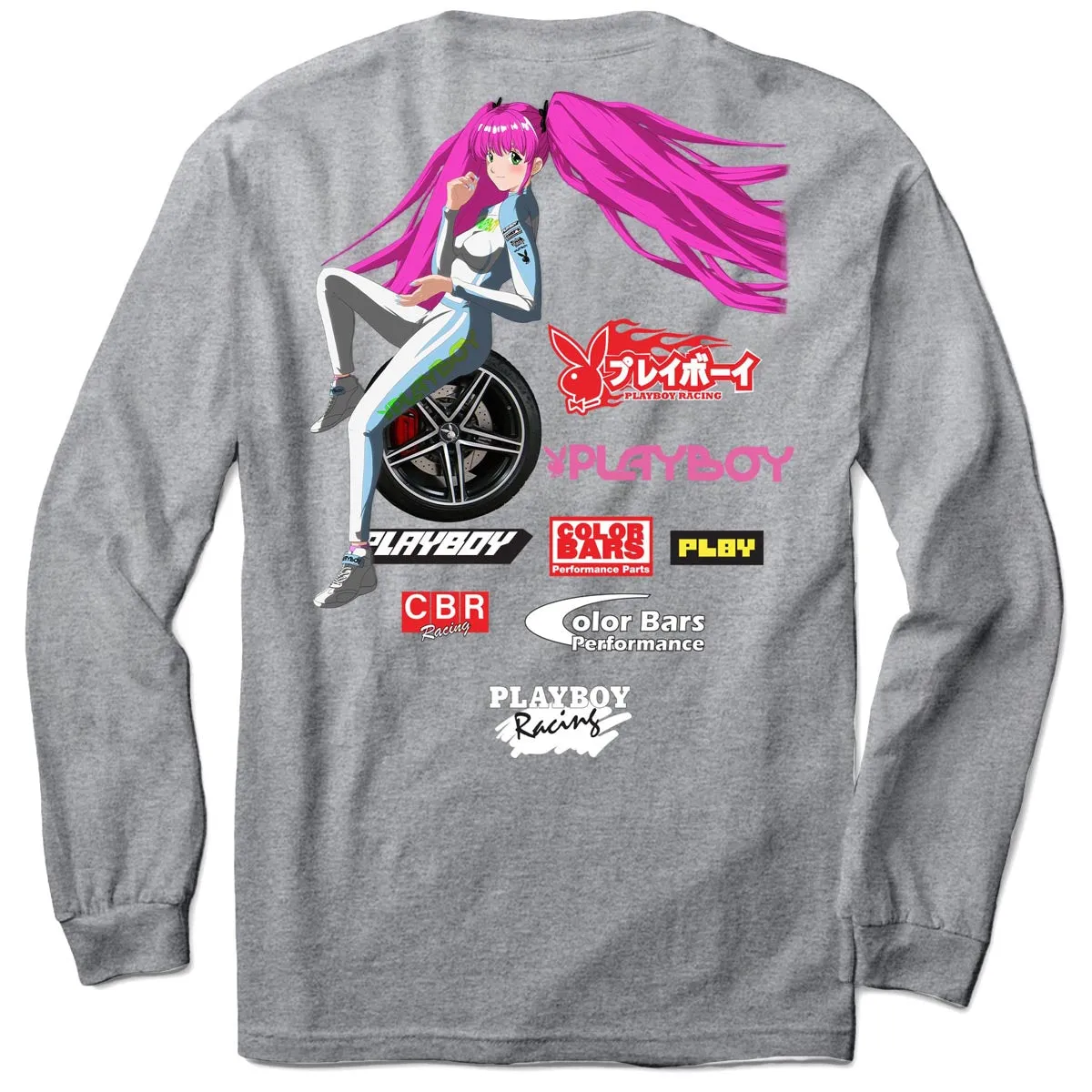 Color Bars x Playboy Sponsors Long Sleeve T-Shirt - Heather Grey