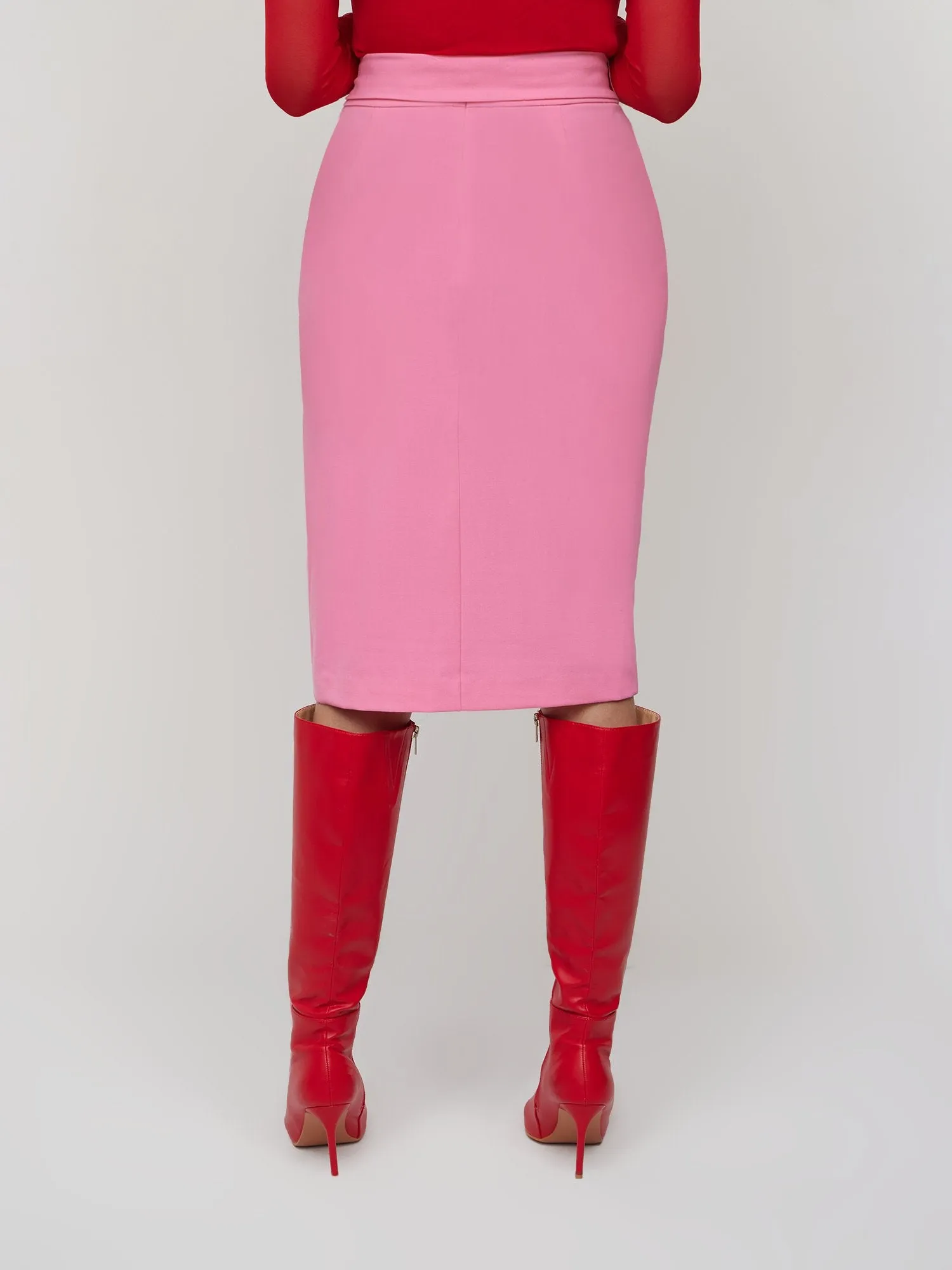 Colorblock Bow-Waist Slit-Front Pencil Skirt