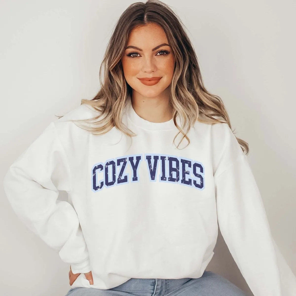 Cozy Vibes Blue Wholesale Graphic Sweatshirt - Fast Shipping