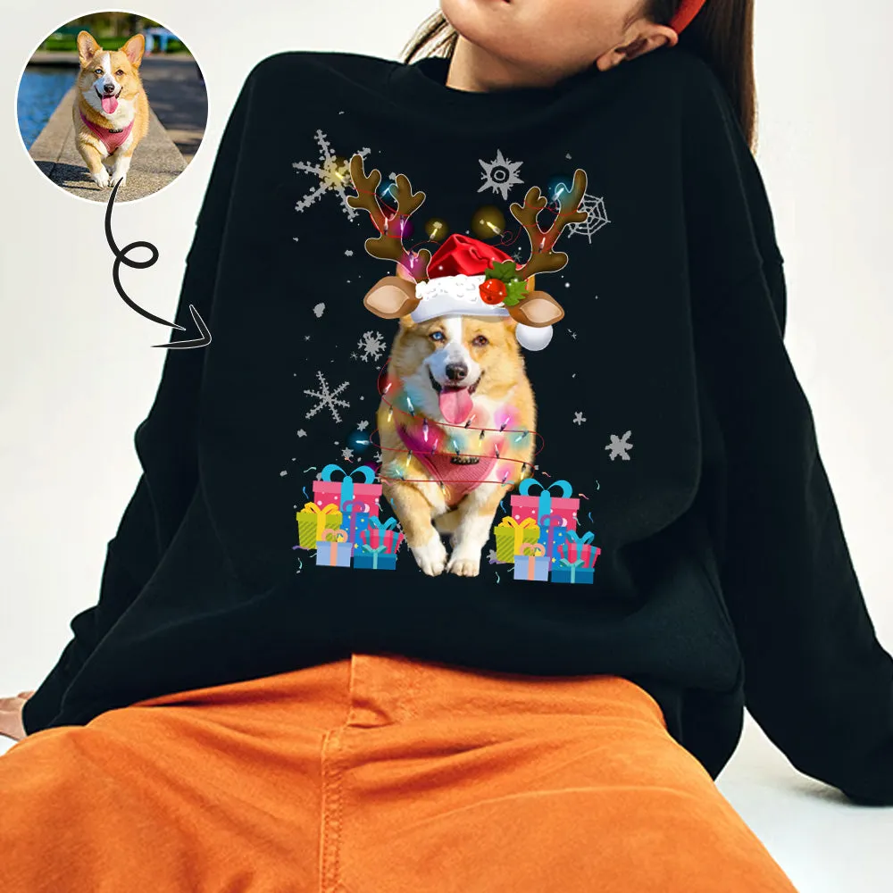 Custom Pet's Face Deer Women's All Over Print Crewneck Sweatshirt, Personalized Sweater With Photo