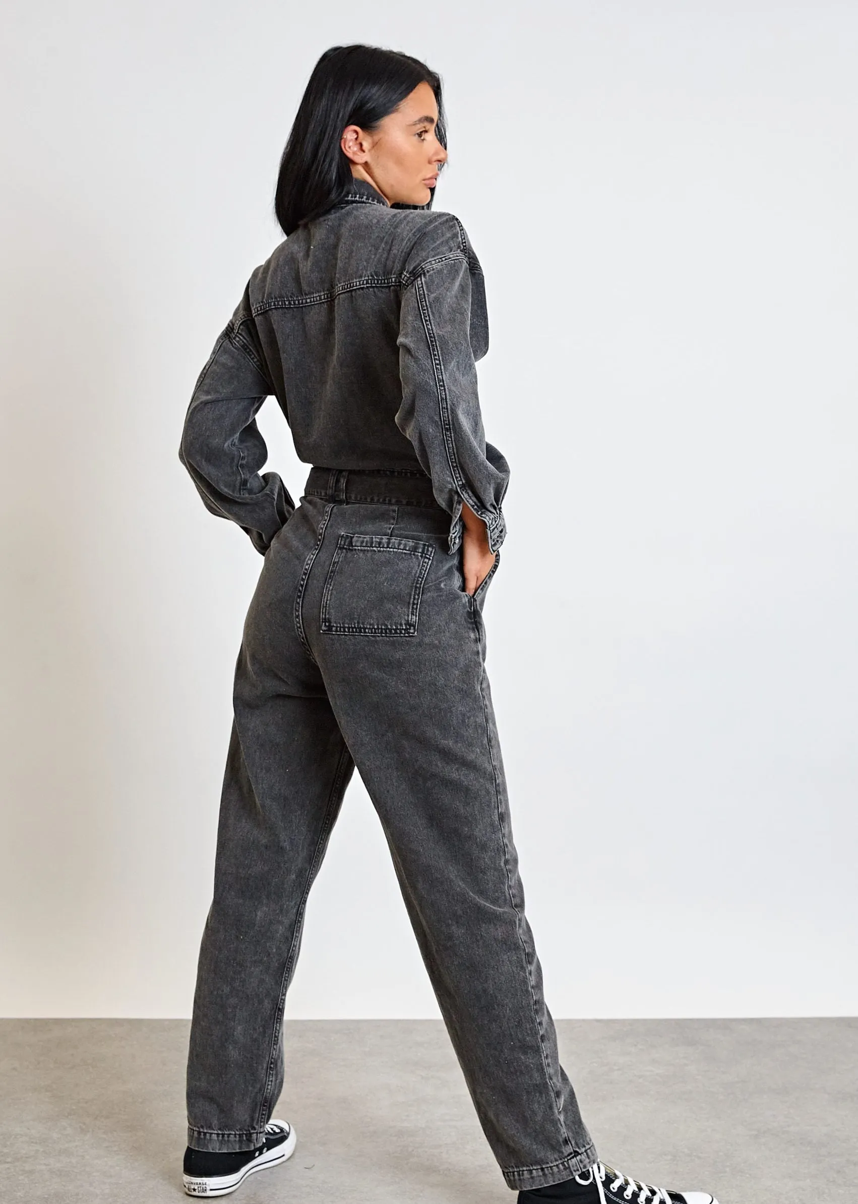 Daisy Street - Black Washed Denim Jumpsuit