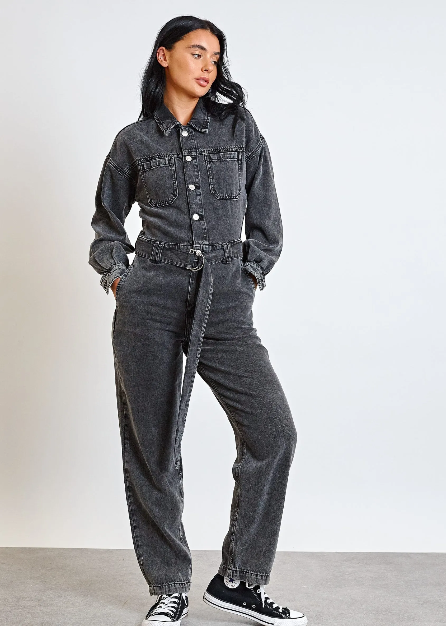 Daisy Street - Black Washed Denim Jumpsuit