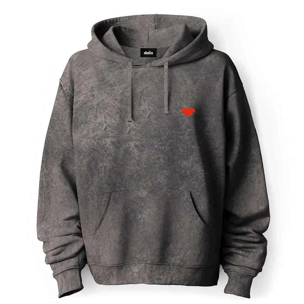 Dalix Pixel Heart Mineral Wash Hoodie