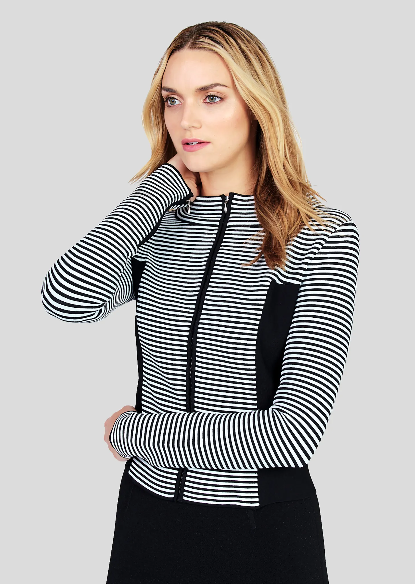 Dany – Contrasting Stripe Jacket with Solid Side Panels