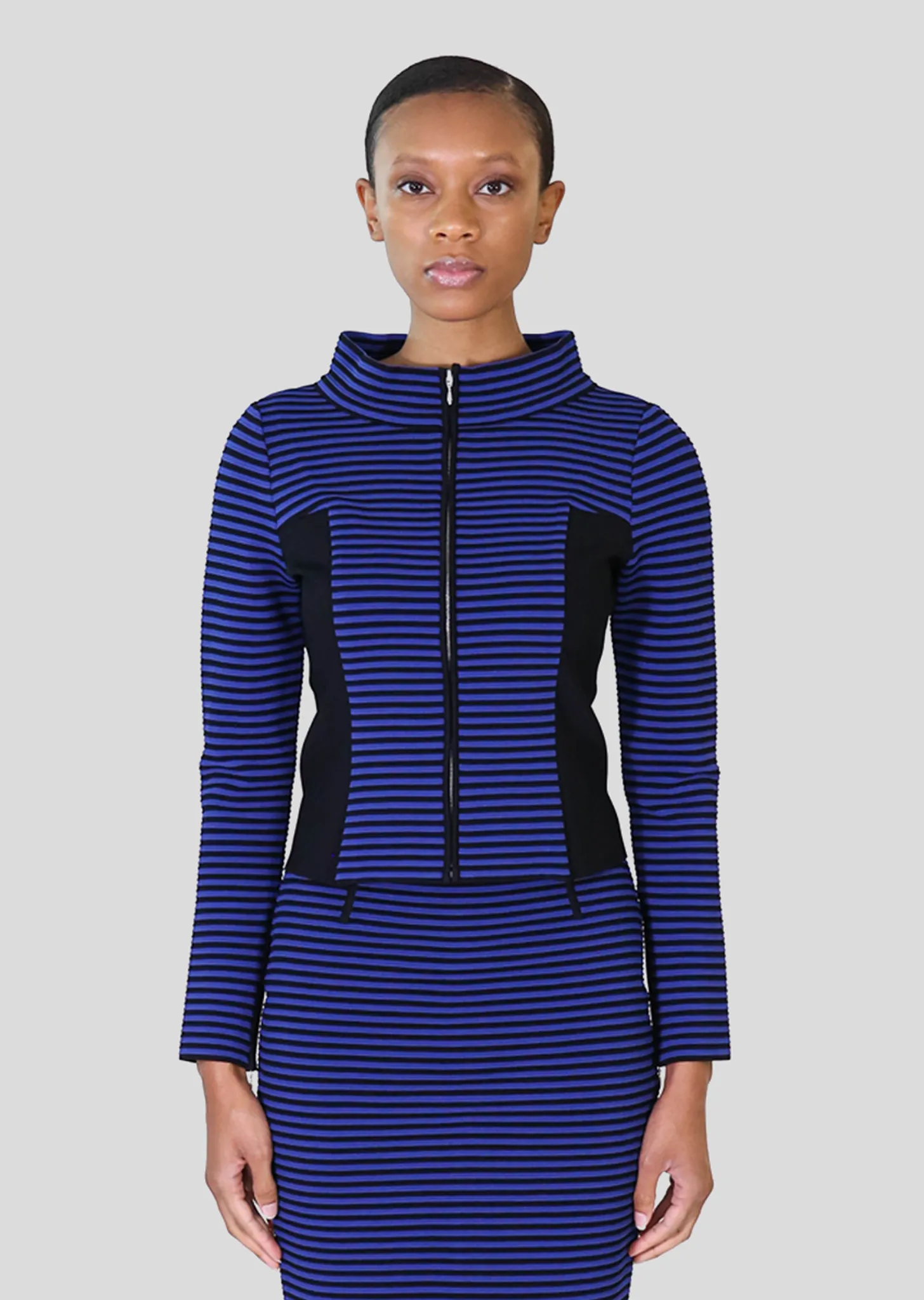 Dany – Contrasting Stripe Jacket with Solid Side Panels