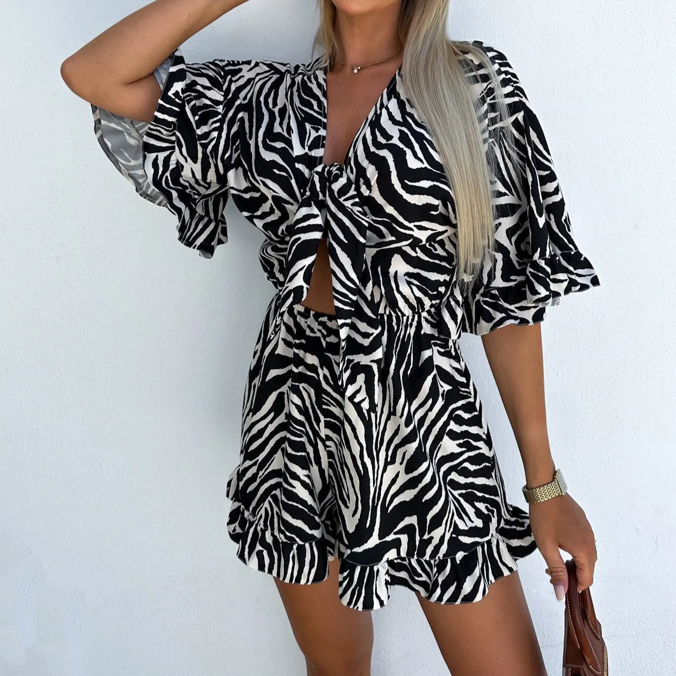 deanwangkt Casual V Neck Stripe Print Jumpsuit Office Lady Spring Summer Short Wide Leg Jumpsuits For Women White One Piece Rompers