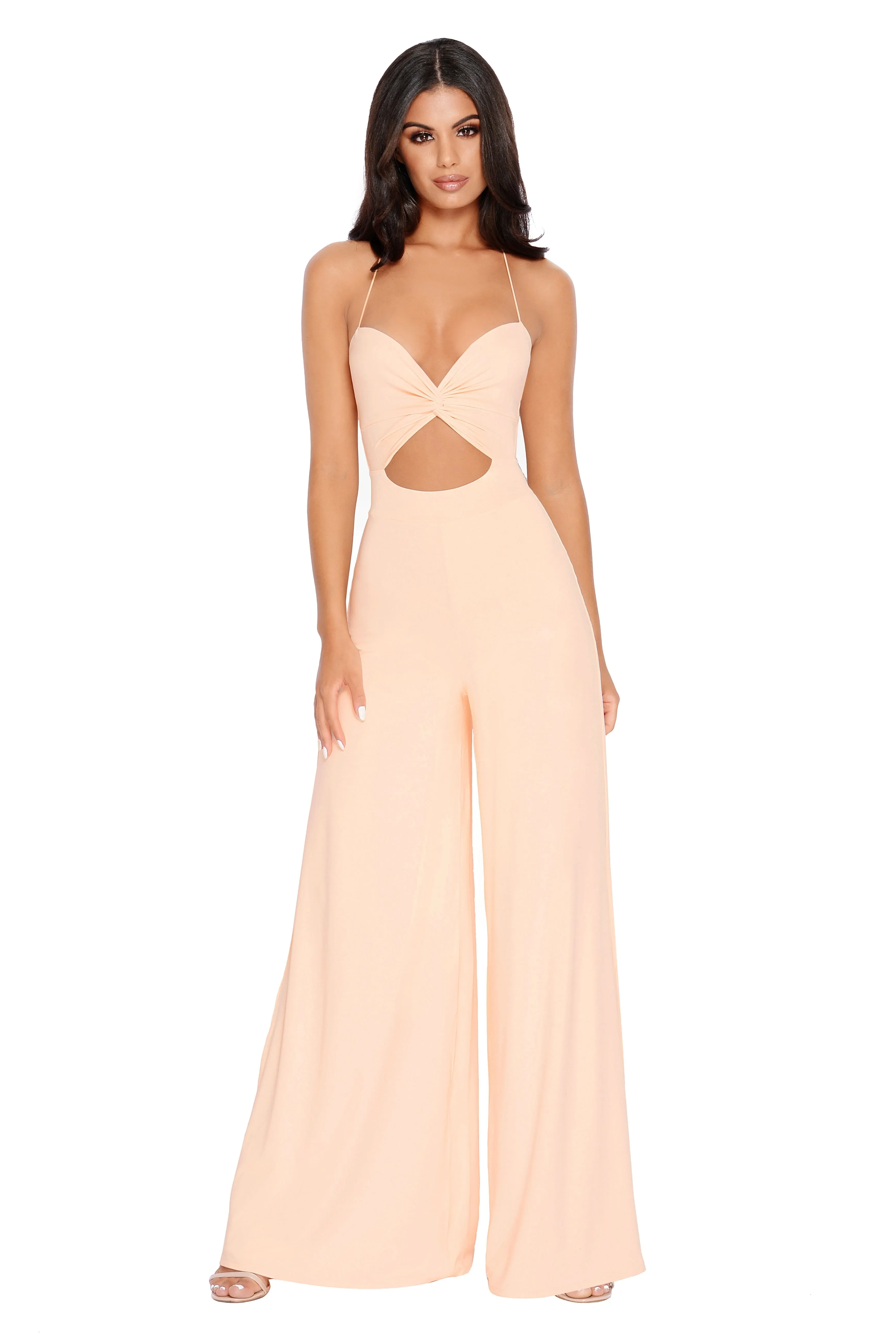 Don't Get It Twisted Cut Out Wide Leg Jumpsuit in Peach