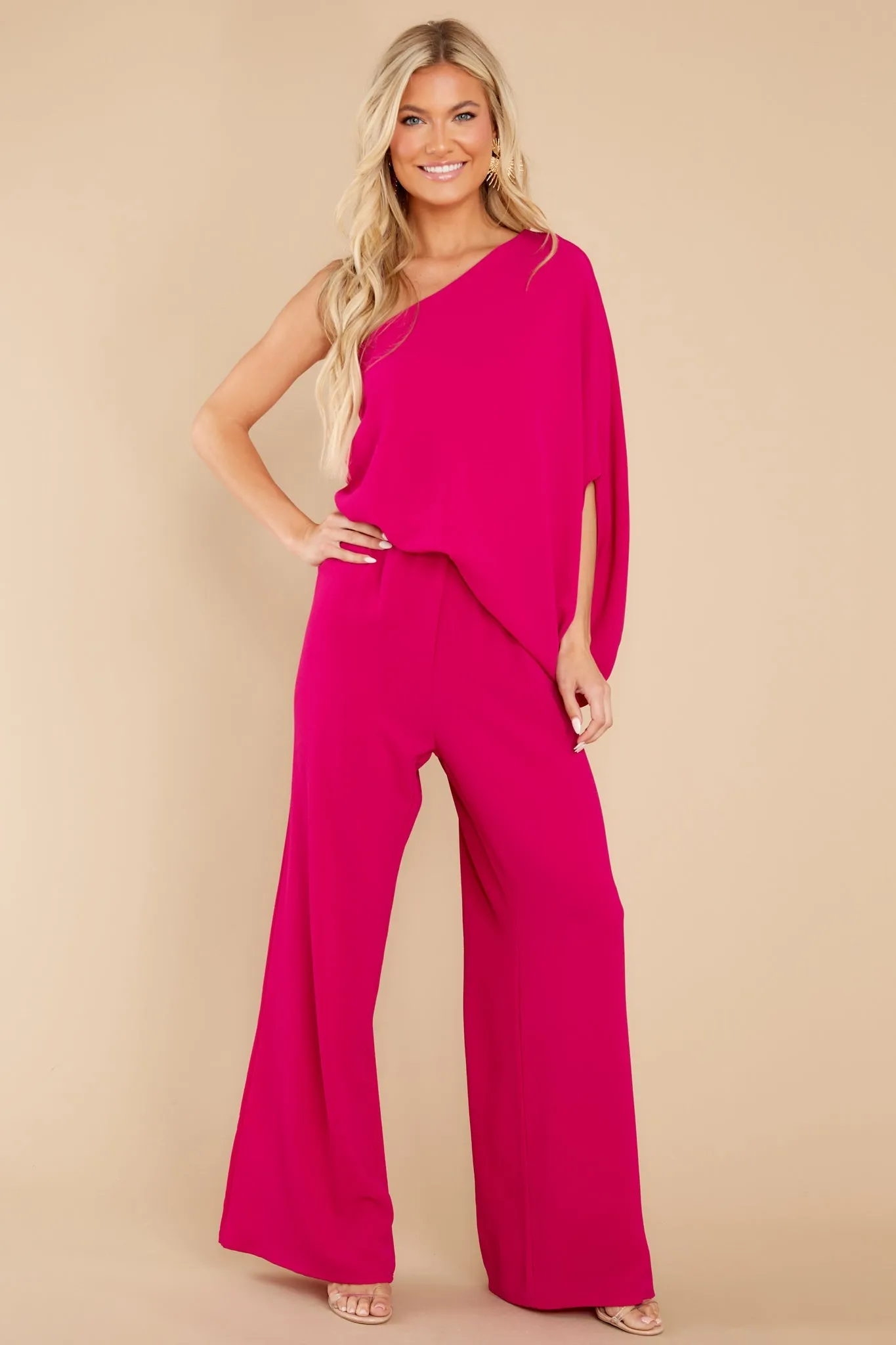 Dreaming Of New Fuchsia One Shoulder Jumpsuit