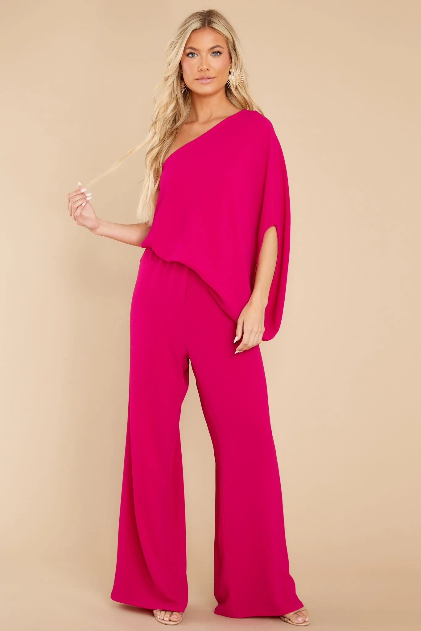 Dreaming Of New Fuchsia One Shoulder Jumpsuit