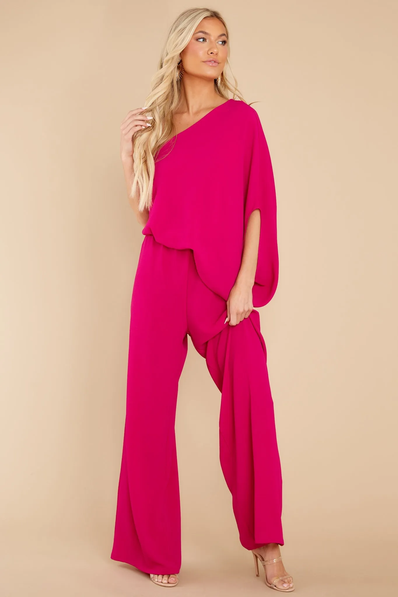 Dreaming Of New Fuchsia One Shoulder Jumpsuit