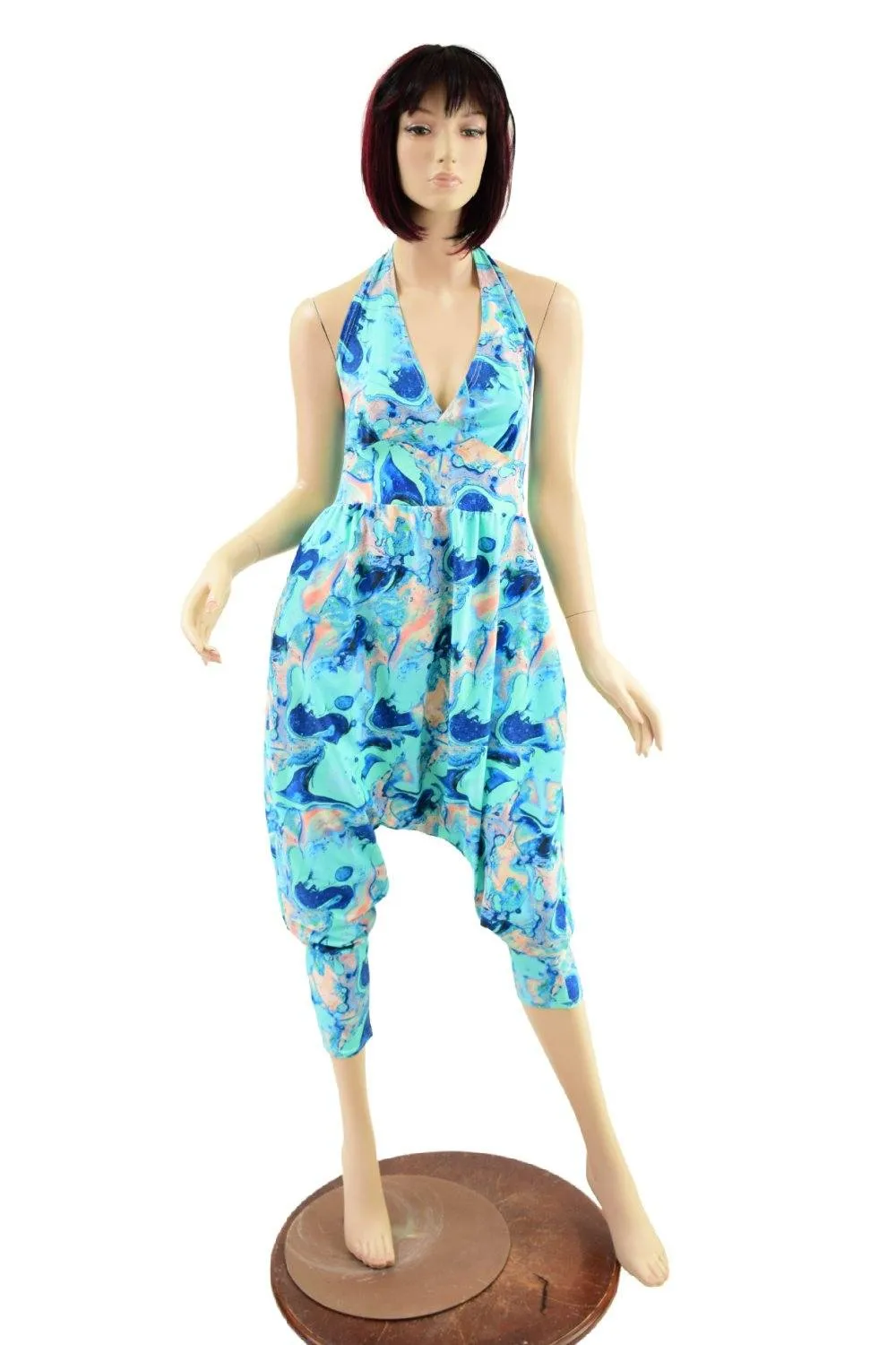 Drop Crotch Halter Jumpsuit in Lapis Lagoon