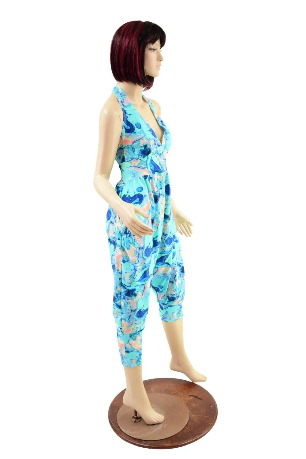 Drop Crotch Halter Jumpsuit in Lapis Lagoon