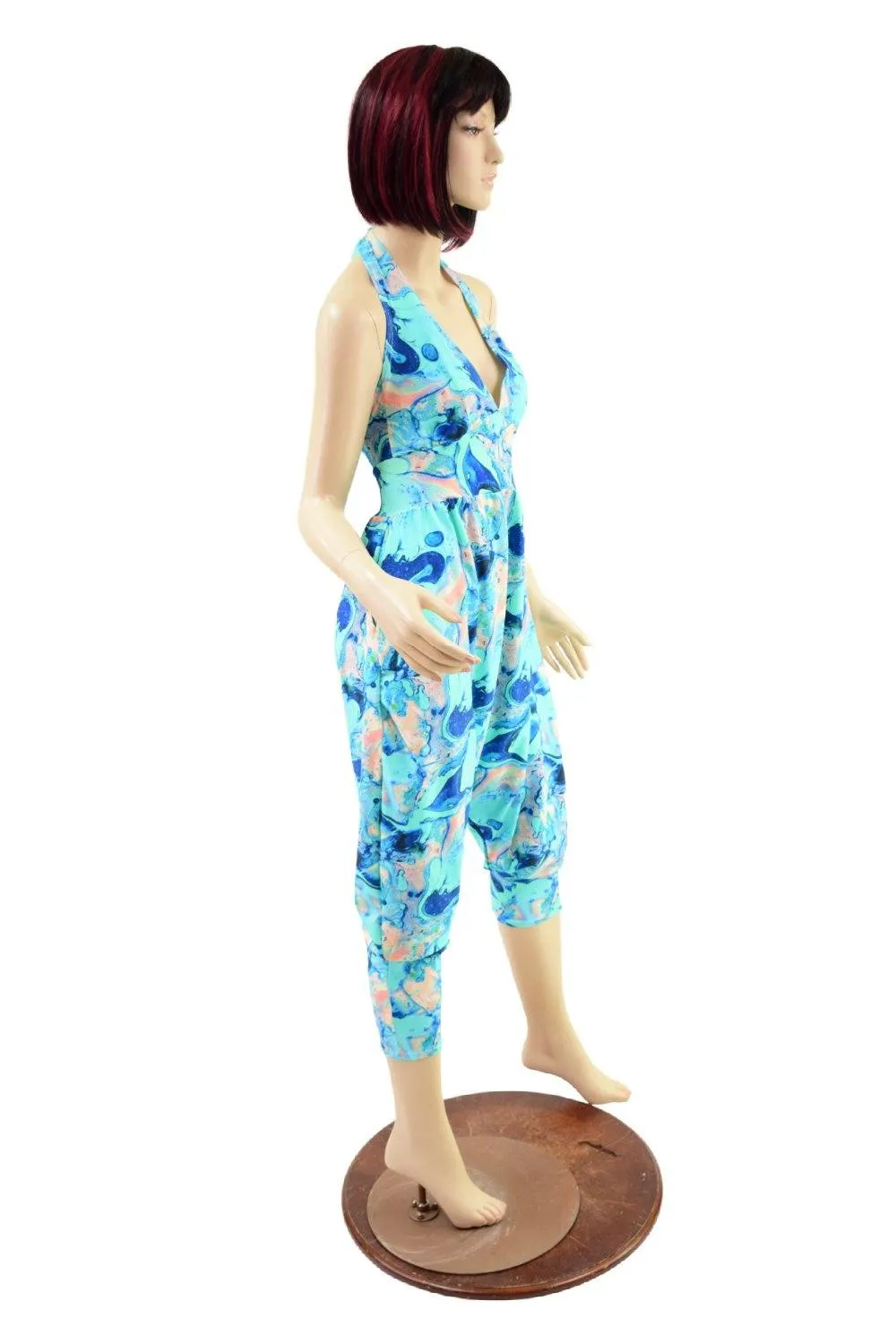 Drop Crotch Halter Jumpsuit in Lapis Lagoon