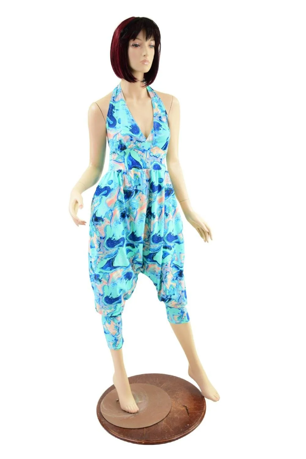 Drop Crotch Halter Jumpsuit in Lapis Lagoon