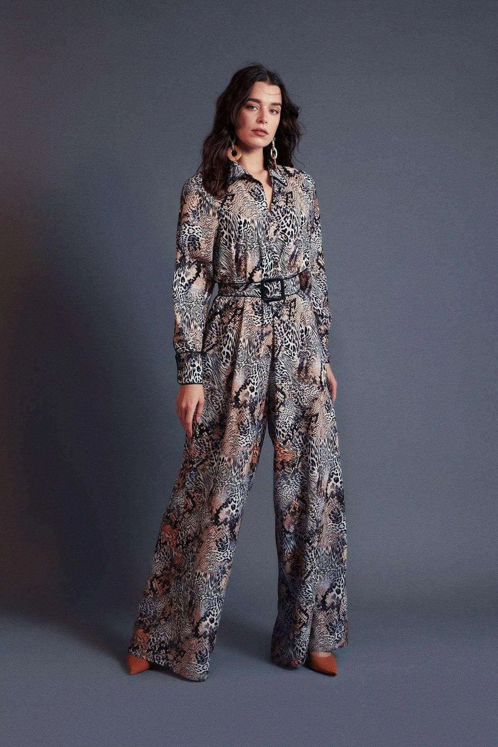 Ella Leather Piped Leopard Print Jumpsuit - Modest Rompers