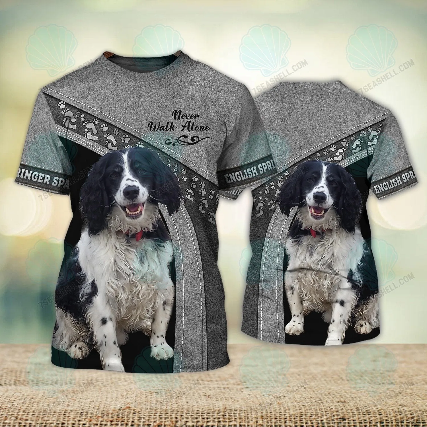 English Springer Spaniel Never Walk Alone 3D Full Print Shirts, Christmas Dog Memorial Gifts for loss of Dog