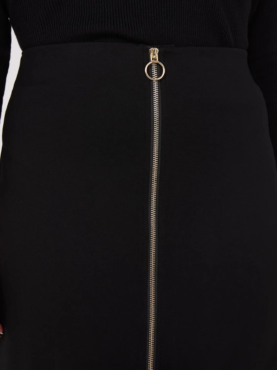 Exposed Zipper Front Pencil Skirt