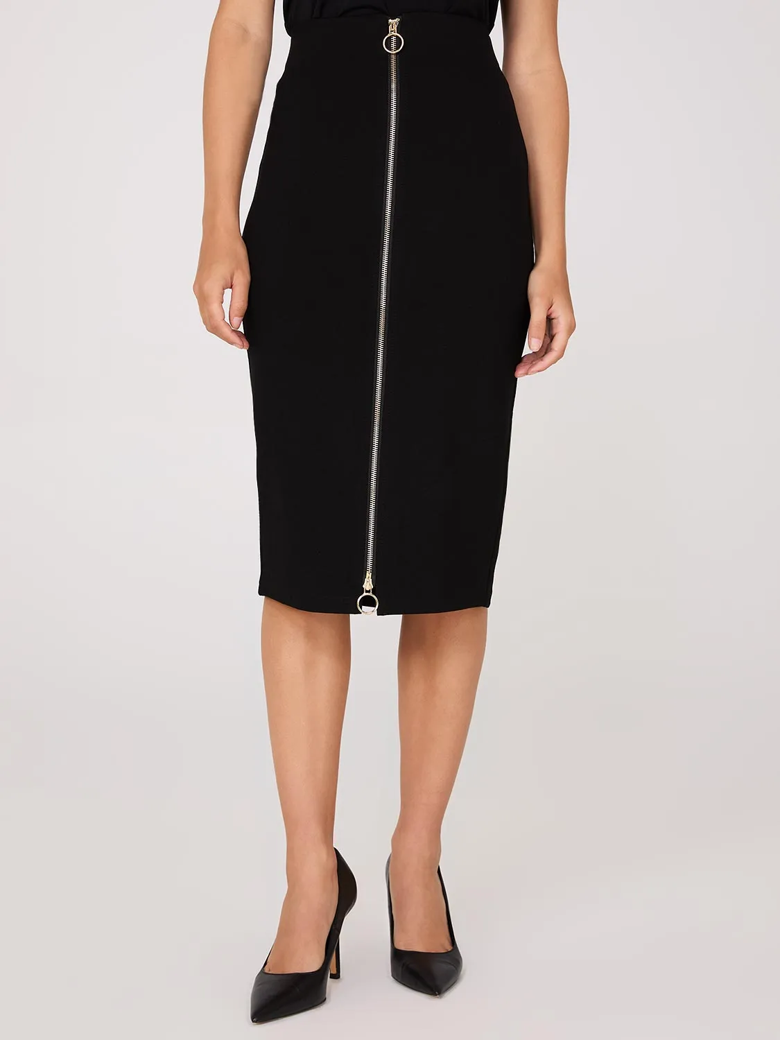 Exposed Zipper Front Pencil Skirt