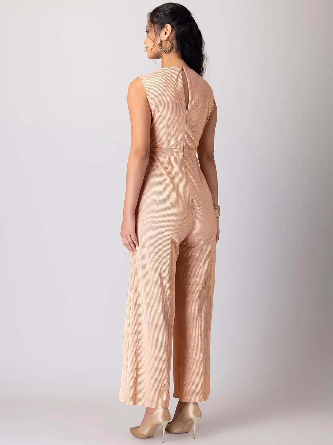 FabAlley Light Pink V-Neck Pleated Jumpsuit